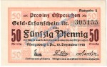 Königsberg , Notgeld 50 Pfennig Schein in kfr. Tieste 3595.20.05 , Ostpreussen 1918 Verkehrsausgabe