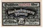 Kelbra , Notgeld 25 Pfennig Schein in kfr. Tieste 3440.05.01 , Sachsen 1920 Verkehrsausgabe