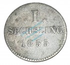 Kleinmünze Hamburg , Ein Sechsling -Burg- von 1855 , J.29 -- 0580Kleinmünze Hamburg , Ein Sechsling -Burg- von 1855 , J.29 -- 0580