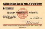 Leer , Banknote über 1 Million Mark Scheine in unc-kfr Keller 2982.a , Niedersachsen 1923 Inflation