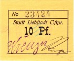 Liebstadt , Notgeld 10 Pfennig Schein in unc-kfr. Ti.4075.05.35 , Ostpreussen o.D. Verkehrsausgabe