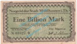 Mühlhausen , Notgeld 1 BILLION Mark Schein in L-gbr. Keller 3621.f , Thüringen 1923 Grossnotgeld Inflation