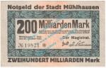 Mühlhausen , Notgeld 200 Milliarden Mark Schein in gbr. Keller 3621.e , Thüringen 1923 Grossnotgeld Inflation