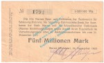 Marne , Notgeld 5 Millionen Mark Schein in gbr. Keller 3474 , Schleswig 1923 Grossnotgeld Inflation