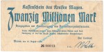 Mayen , Notgeld 20 Millionen Mark Schein in gbr. Keller 3487.e , Rheinland 1923 Grossnotgeld Inflation