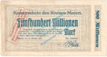 Mayen , Notgeld 500 Millionen Mark -Stpl- in gbr. Keller 3487.o , Rheinland 1923 Grossnotgeld Inflation