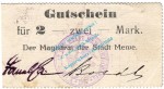 Mewe , Notgeld 2 Mark Schein in gbr.E , Diessner 233.5.c , Westpreussen o.D. Notgeld 1914-15