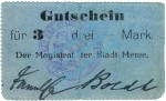 Mewe , Notgeld 3 Mark Schein in gbr.E , Diessner 233.6.a , Westpreussen o.D. Notgeld 1914-15