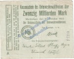 Montabaur , Banknote 20 Milliarden Mark Schein in gbr. Keller 5308.v , Hessen 1923 Grossnotgeld - Inflation