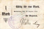 Mrotschen , Notgeld 1 Mark Schein in gbr.E Diessner 244.2 , Posen 1914 Notgeld 1914-15