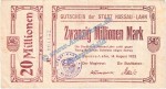 Nassau-Lahn , Banknote 20 Millionen Mark Schein in gbr. Keller 3725.f , Hessen 1923 Grossnotgeld - Inflation