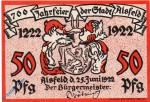 Notgeld Alsfeld , 50 Pfennig Schein , Mehl Grabowski 16.1 , von 1922 , Hessen Seriennotgeld