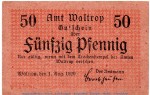 Notgeld Amt Waltrop 7690.05.20 , 50 Pfennig Schein in kfr. von 1920 , Westfalen Verkehrsausgabe