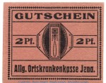 Notgeld AOK Jena 3270.05.02 , 2 Pfennig Schein in kfr. o.D. Sachsen Verkehrsausgabe
