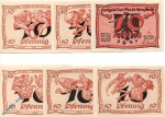 Notgeld Arnstadt , Set mit 6 Scheinen kfr. Karikaturen , Mehl Grabowski 43.1 , von 1921 , Thüringen Seriennotgeld