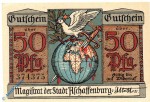 Notgeld Aschaffenburg , 50 Pfennig Taube , o. Wz , Tieste 0220.10.35 , Bayern Verkehrsausgabe