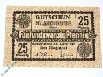 Notgeld Aschersleben , 25 Pfennig Schein mit A , Tieste 0225.10.20 , von 1917 , Sachsen Verkehrsausgabe