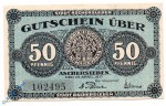 Notgeld Aschersleben , 50 Pfennig Schein , Kennummer 4 mm , Tieste 0225.10.11 , von 1917 , Sachsen Verkehrsausgabe