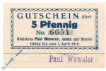 Notgeld Asseln , Weweler , 5 Pfennig Schein mit Stempel , Tieste 0235.05.01.B , Westfalen Verkehrsausgabe