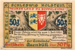 Notgeld Auenbüll , 50 Pfennig Schein , Mehl Grabowski 52.3 a , von 1920 , Dänisch Nordschleswig Seriennotgeld