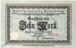 Notgeld Augsburg , 10 Mark Schein in kfr. Geiger 025.06.a , 15.10.1918 , Bayern Großnotgeld