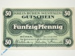 Notgeld Büren , 50 Pfennig Musterschein ohne Kennummer , Tieste 1010.05.05.M , von 1917 , Westfalen Verkehrsausgabe