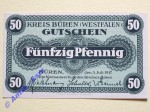 Notgeld Büren , Westfalen , Einzelschein mit Stempel über 50 Pfennig , Tieste 1010.05.B , von 1917 , Verkehrsausgabe