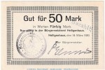 Notgeld Bürgermeisterei Heiligenhaus , 50 Mark Schein in kfr.E , Geiger 229.04 von 1920 , Rheinland Grossnotgeld