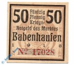 Notgeld Markt Babenhausen 0275.05.05 , 50 Pfennig Schein in kfr. von 1918 , Bayern Verkehrsausgabe