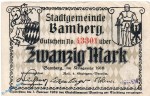 Notgeld Bamberg , 20 Mark Schein in gbr. E , Geiger 028.02.b , 1918 , Bayern Großnotgeld