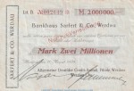 Notgeld Bankhaus Sarfert und Co. Werdau , 2 Millionen Mark Scheck in gbr. Keller 5546.b von 1923 , Sachsen Inflation