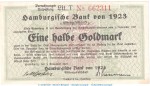 Notgeld Bank von 1923 Hamburg , 1 halbe Goldmark Schein in gbr. Müller 2365.1 von 1923 , Hamburg wertbeständiges Notgeld