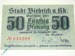 Notgeld Bieberich , 50 Pfennig Schein , Tieste 0605.05.01 , von 1918 , Hessen Verkehrsausgabe