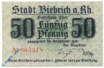 Notgeld Biebrich , 50 Pfennig Schein , Tieste 0605.05.01 , von 1918 , Hessen Verkehrsausgabe