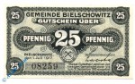 Notgeld Bielschowitz , 25 Pfennig Schein , Mäander , Tieste 0625.05.10 , von 1917 , Oberschlesien Verkehrsausgabe