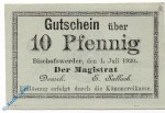 Notgeld Bischofswerder , 10 Pfennig Schein , Pf Rs 4 mm , Tieste 0685.05.45 , von 1920 , Westpreussen Verkehrsausgabe