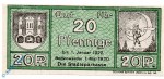 Notgeld Bodenwerder , 20 Pfennig Schein , grün o. Kennummer , Tieste 0800.05.090.2 , von 1920 , Niedersachsen Verkehrsausgabe