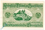 Notgeld Breisach , 50 Pfennig Schein , Achteckfluss , Tieste 0885.05.20 , von 1919 , Baden Verkehrsausgabe