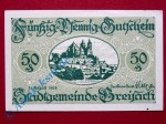 Notgeld Breisach , Einzelschein über 50 Pfennig , Tieste 0885.25 , Baden Verkehrsausgabe