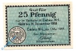 Notgeld Calau , 25 Pfennig Schein , Tieste 1060.10.02 , von 1917 , Brandenburg Verkehrsausgabe