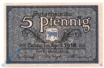 Notgeld Calau , 5 Pfennig Schein , Tieste 1060.05.10 , von 1918 , Brandenburg Verkehrsausgabe