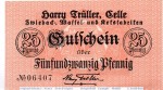 Notgeld Celle , Harry Trüller , 25 Pfennig Schein , Tieste 1115.25.01 , Niedersachsen Verkehrsausgabe