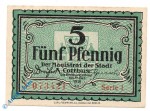 Notgeld cottbus , 5 Pfennig Schein Reihe 1 , Tieste 1210.25.01 , Brandenburg Verkehrsausgabe