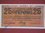 Verkehrsausgaben Notgeld der Stadt Düren Bundesland : Rheinland  ,  Tieste : 1530.30 Wasserzeichen : Achteckfuß  ,  Datum : 01.06.1917 Der Notgeldsatz besteht aus : 25 Pfennig