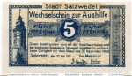 Notgeld der Stadt Salzwedel 6375.10.55 , 5 Pfennig Schein in kfr. von 1917 , Sachsen Anhalt Verkehrsausgabe