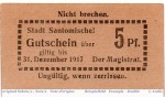 Notgeld der Stadt Santomischel 6425.05.30 , 5 Pfennig Schein in kfr. o.D. Posen Verkehrsausgabe