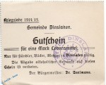 Notgeld Dinslaken , 1 Mark Schein in f-kfr. Dießner 83.2.a , von 1914 , Rheinland Notgeld von 1914 1915