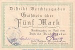 Notgeld Distikt Berchtesgaden , 5 Mark Schein in gbr. Geiger 038.03 von 1919 , Bayern Grossnotgeld