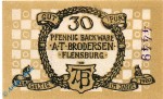 Notgeld Flensburg , Brodersen , 30 Pfennig Schein , Mehl Grabowski 365.1 , von 1920 , Schleswig Holstein Serien Notgeld