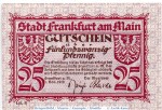 Notgeld Frankfurt , 25 Pfennig Schein in kfr. Tieste 1930.15.05-30 , von 1919 , Hessen Verkehrsausgabe